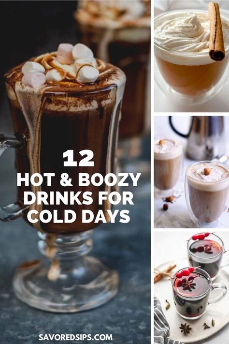 Cold days call for warm drinks. But these are not your typical hot chocolate and coffee. These are boozy hot drinks that will warm you right up. | Winter Cocktails | Warm Winter Drinks | Hot Boozy Cocktails | Winter Drinks Alcoholic, Hot Christmas Drinks, Hot Alcoholic Drinks, Boozy Cocktails, Warm Winter Drinks, Warm Cocktails, Hot Coffee Drinks, Hot Drinks Recipes, Chocolate Cocktails