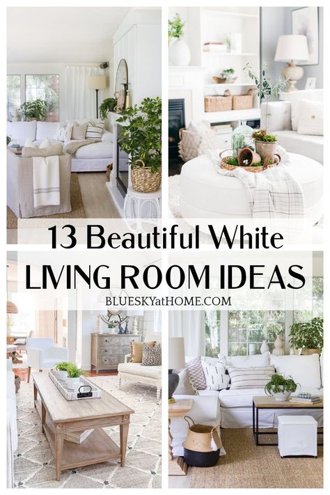 Cream And White Decor Living Rooms, White Sofa Family Room Ideas, Style White Couch, Living Room With White Furniture, How To Decorate A White Living Room, White On White Decor, Living Room White Couch Decorating Ideas, Decorating A White Room, White Sitting Room Ideas