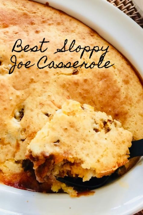 This is one of those Sloppy Joe Casserole recipes that I believe was on the box of a biscuit mix back in the day. It's a great way to use up some ground beef and it's absolutely delicious! Perfect for a weeknight meal plan. #organizedisland #sloppyjoecasserole #casseroles #sloppyjoerecipe Bisquick Recipes With Ground Beef, Sloppy Joe Bisquick Casserole, Sloppy Joe Hotdish, Bisquick And Ground Beef Recipes, Ground Beef And Bisquick Recipes, Bisquick Ground Beef Recipes, Bisquick Dinner Recipes Ground Beef, Left Over Sloppy Joe Meat What To Do With, Ground Beef Bisquick Recipes