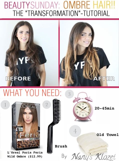 Diy Hair At Home, Ombré Highlights, Ombre Hair At Home, Ombre Hair Tutorial, Diy Ombre Hair, How To Do Ombre, Diy Ombre, Ombré Hair, Ombre Hair Color