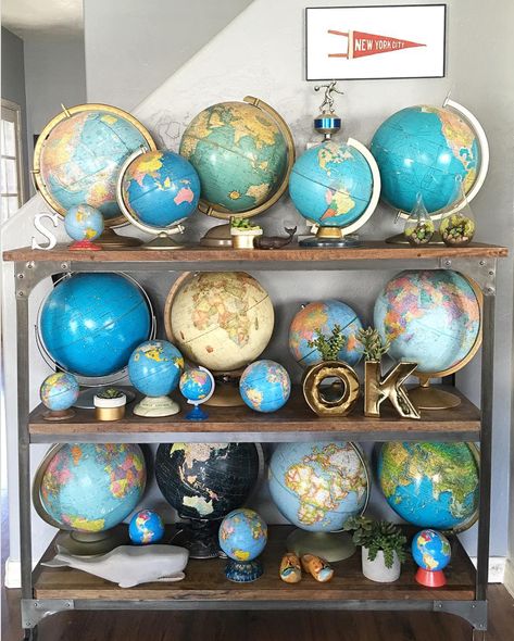 Globe Collection, Joy Cho, Nice Homes, Coffee Room, Flea Market Decorating, Smart Tiles, World Globes, Globe Decor, Deco Originale