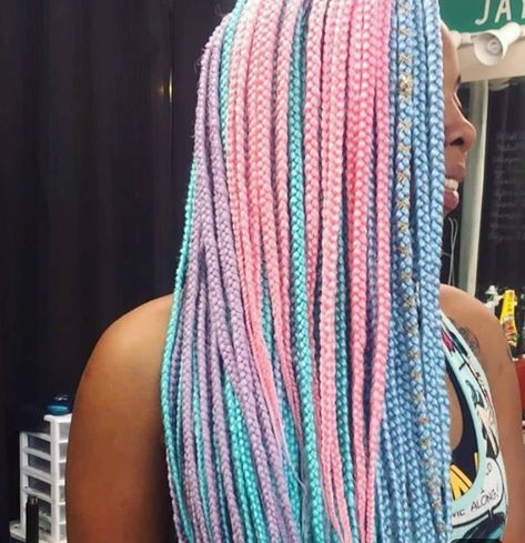 Pink Box Braids, Blue Box Braids, Purple Box Braids, Brown Box Braids, Blue Braids, Colored Box Braids, Braids With Shaved Sides, Afro Braids, Big Box Braids