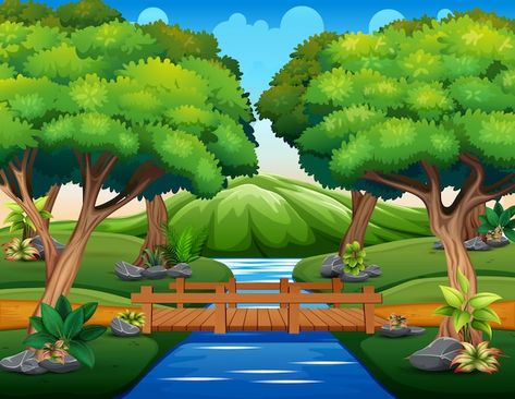 Bridge In The Woods, Cartoon Maker, Forest Cartoon, Drawing Scenery, Photoshop Backgrounds Backdrops, Artsy Background, Cartoon Trees, House Cartoon, Nature Background Images