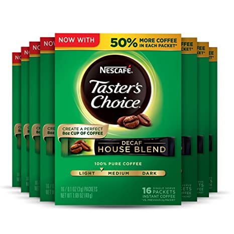 Nescafe Taster's Choice Decaf Instant Coffee, House Blend, 16 count (Pack of 8) Nescafe Tin, Nescafe Instant Coffee, Best Instant Coffee, Robusta Coffee, Coffee Substitute, Medium Roast Coffee, Decaf Coffee, Real Coffee, Dark Roast Coffee