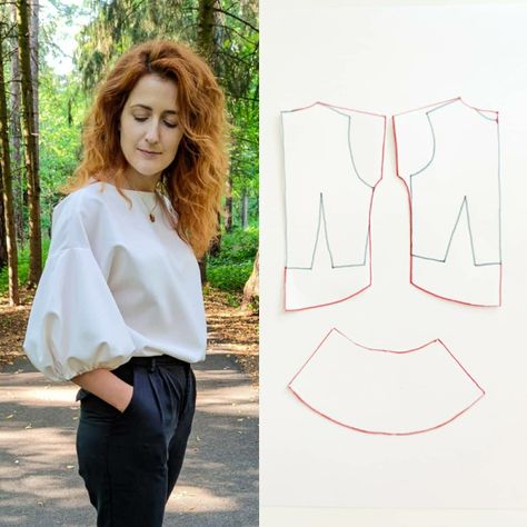 Learn to make a sewing pattern for dropped shoulder balloon sleeve blouse Balloon Sleeves Pattern, Pola Blus, Sewing Sleeves, Dress Patterns Diy, Sewing Blouses, Dress Patterns Free, Fashion Sewing Tutorials, Couture Sewing Techniques, Balloon Sleeve Dress