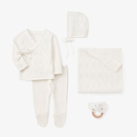 Take Me Home Layette Set - White Pointelle Set, Kimono Wrap Top, Baby Layette Set, Luxe Baby, Baby Coming Home Outfit, Baby Layette, Baby Unisex, Baby #5, Layette Set