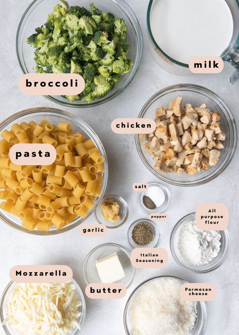 This Chicken Alfredo Pasta Bake is easy to throw together for a weeknight dinner and is full of cheesy pasta, Alfredo sauce and vibrant broccoli! Make with your favorite pasta (shells, rotini, etc). It's a meal the whole family will love. #pastarecipes #recipeswithchicken #chickenbreastrecipes #comfortfood #chickenalfredo #pastabake Chicken Alfredo With Veggies, Chicken Alfredo Bake With Broccoli, Rotisserie Chicken Alfredo Pasta, Pasta Recipes Broccoli, Chicken Alfredo Pasta With Broccoli, Chicken And Broccoli Alfredo Bake, Chicken Alfredo Pasta Recipes, Pasta Ideas For Dinner, Easy Pasta Meals