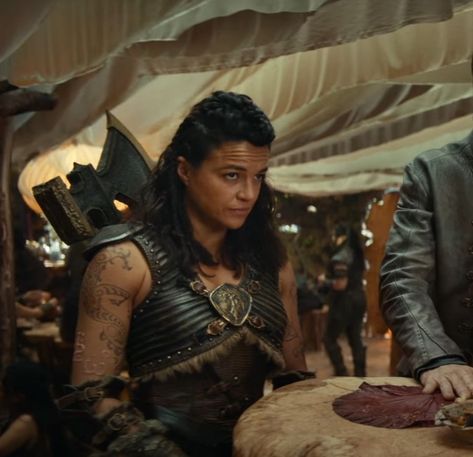 Michelle Rodriguez Barbarian Dungeons and Dragons Dungeons And Dragons Movie, Honor Among Thieves, Michael Rodriguez, Pale Makeup, Dragon Halloween, Costume Guide, Jason Bateman, Medieval Wedding, Vox Machina