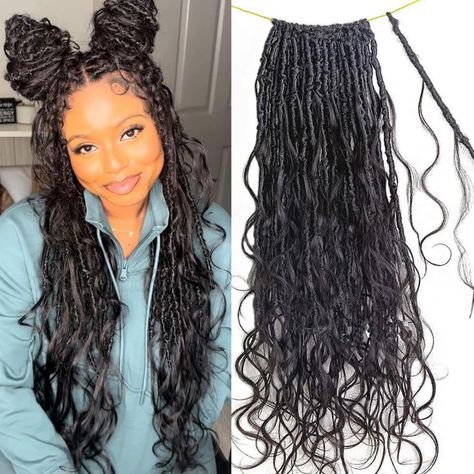 PRICES MAY VARY. 【Body Wave Boho Locs】 Body wave Pre-looped Crochet Boho Locs with Human Hair Curls. Usually 72-96 locs is enough for a full head. 【Crochet Boho Locs with Human Hair Curls 】 Boho Locs have a synthetic base and we use virgin human hair for the curls on the ends of the locs and throughout the locs to give the locs a soft messy look. 【Boho locs with Body Wave Human Hair ends】No smell, natural-looking, lightweight, and easy to install.It Is Versatile and Reuseful，Easy to Install and Boho Locs With Curls, Box Locs, Body Wave Braids, Human Crochet Hair, Boho Locs Black Women, Crochet Human Hair, Crochet Boho Braids, Locs With Human Hair Curls, Locs With Human Hair