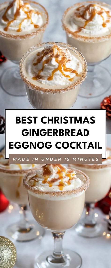 Image for Best Christmas Gingerbread Eggnog Cocktail Eggnog Alcoholic Drinks, Winter Party Drinks, Gingerbread Eggnog, Alcoholic Eggnog, Eggnog Cocktail, Eggnog Drinks, Spiced Whipped Cream, Holiday Eggnog, Christmas Drinks Recipes