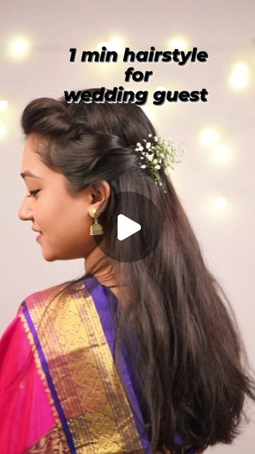 Hairstyles Over Lehenga, Hairstyle On Saree For Teachers Day, Free Hairstyle For Saree, Open Hair Saree Hairstyles, Hairstyles Saree Simple, On Saree Hairstyle, Hair For Saree Hairstyles, Sarees Hairstyles Simple, Saree Hairstyles With Flowers