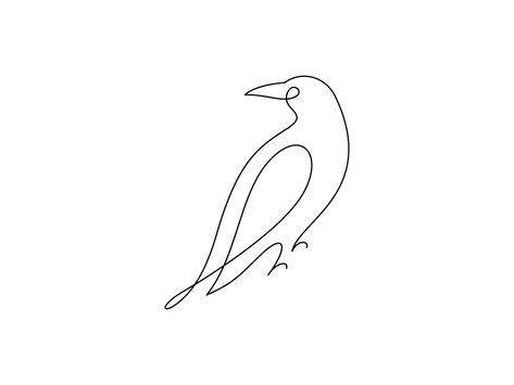 Crow Line Art Tattoo, Minimalistic Raven Tattoo, Small Raven Tattoo Simple, Mini Raven Tattoo, Raven Tatoos Ideas, Dainty Raven Tattoo, Simple Raven Tattoo Outline, Raven Sketch Simple, Raven Tattoo Linework