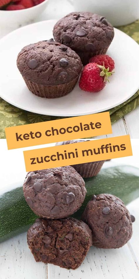 Healthy double chocolate zucchini muffins for easy keto breakfast! Make a big batch of these dairy-free keto muffins for busy mornings. Healthy Protein Muffins, Chocolate Protein Muffins, Double Chocolate Zucchini Muffins, Low Carb Muffin Recipes, Galletas Keto, Keto Muffin Recipe, Protein Muffin Recipes, Chocolate Zucchini Muffins, Low Carb Low Fat Recipes