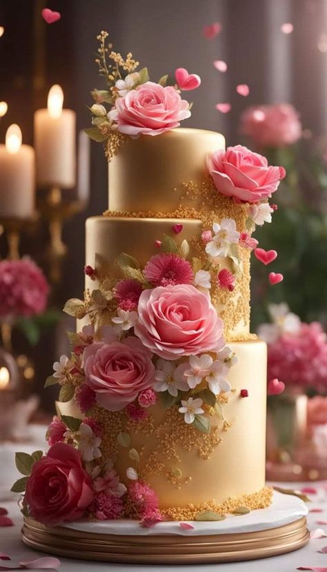 Extravagant Wedding Cakes, Stunning Cakes, Rose Gold Wedding Cakes, First Communion Cakes, 3 Tier Wedding Cakes, Colorful Desserts, Birthday Wishes Flowers, Happy Birthday Wishes Cake, Elegant Birthday Cakes