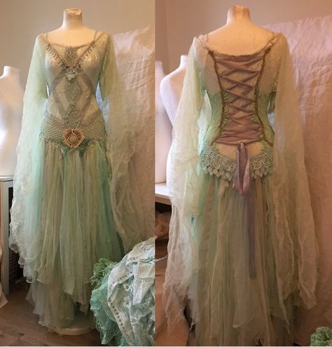 Fairy Wedding dress turquoise fairy,fae, elf, elven, ethereal, enchanted wedding, fairy wedding, RAWRAGS Wedding Dress Turquoise, River Witch, Fashion Show Design, Fairy Gown, Hand Fasting, Wedding Fairy, Elf Dress, Fantasy Clothes, Gown Ideas