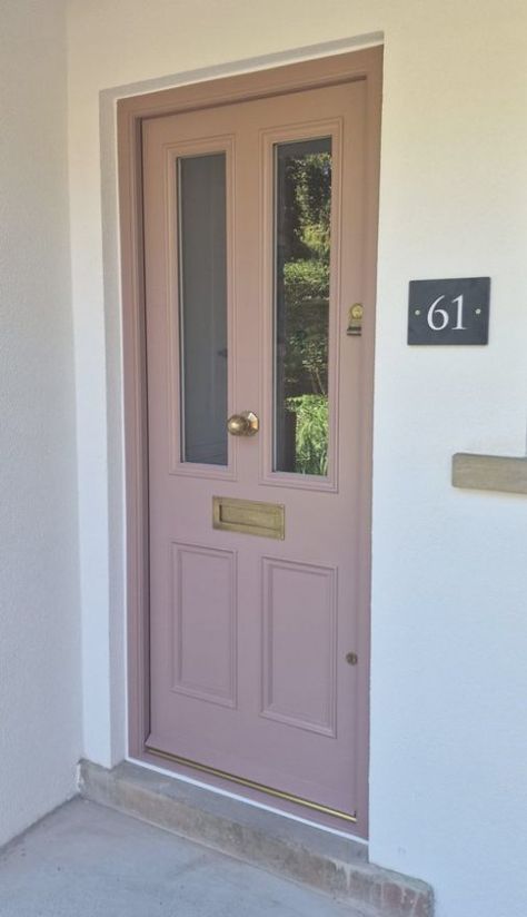 Sapele Hardwood Door. Painted in Farrow & Ball Sulking Room Pink. Customers own reclaimed door furniture. Painting Inside Of Front Door, Sulking Room Pink, Barn Door Projects, Cottage Front Doors, Pink Front Door, Home Styles Exterior, Front Door Paint Colors, Hardwood Doors, Door Paint Colors