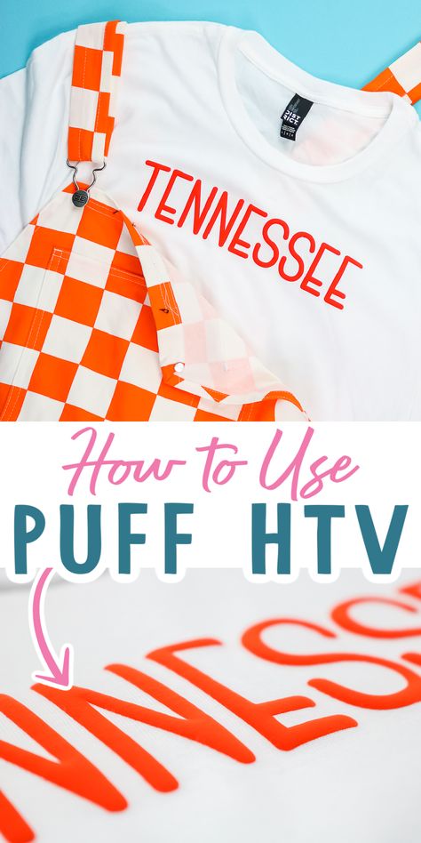 I am here today to show you how puff HTV, an iron-on product, works on a cotton t-shirt and inspire you to give it a try for yourself! #cricut #htv #customshirt Puffy Vinyl Htv, How To Use Puff Vinyl, Htv Puff Vinyl, Cricut Puffy Vinyl, Puff Iron On Vinyl, Puffy Vinyl Shirt, Puff Heat Transfer Vinyl, Puff Htv Ideas, Puffy Vinyl Shirt Ideas