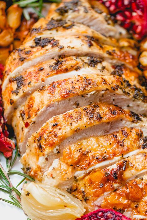 Roasted Turkey Breast with Garlic Herb Butter - An epic Thanksgiving holiday meal loaded with flavor and a super juicy meat. - #recipe by #eatwell101 Herb Roasted Turkey Breast, Turkey Breast Recipes, Herb Roasted Turkey, Slow Cooker Turkey Breast, Roast Turkey Recipes, Multi Cooker, Slow Cooker Turkey, Turkey Breast Recipe, Grilled Turkey