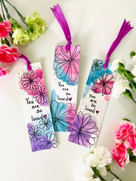 You Are so Loved Hand Painted Watercolor Bookmark - Etsy Canada Handmade Bookmarks Diy Ideas, Book Marks Design, Bookmarks Handmade Watercolor, Bookmark Painting Ideas, Cute Bookmarks Handmade, Watercolor Bookmarks Ideas, Bookmark Design Ideas, Painted Bookmarks, Bookmarks Quotes