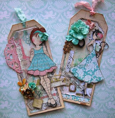 Julie Nutting Designs: ThAnK yOu!! Prima Mixed Media Dolls, Pochette Diy, Prima Paper Dolls, Prima Doll Stamps, Julie Nutting, Stamp Tag, Dress Card, Mixed Media Tags, Scrapbook Tag