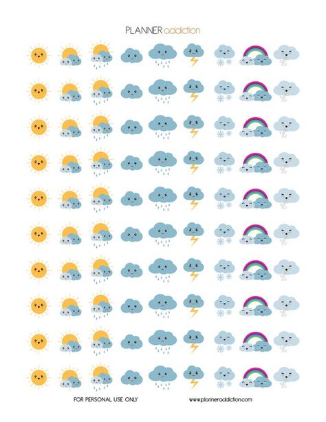 Weather Kawaii | Planner Addiction | Bloglovin’ Stickers For Planner Printable, Weather Stickers Printable, Everyday Planner Stickers, Planner Stickers Printable Free, Free Printable Planner Stickers Kawaii, Weather Planner, Kawaii Weather, Weather Stickers, Wash Tape