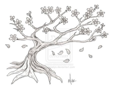 Cherry Blossom Tree by Moselys on deviantART Cherry Blossom Tree Drawing, Blossom Tree Drawing, Easy Drawing Pencil, Chinese Blossom, Cherry Blossom Tree Tattoo, Cherry Blossom Drawing, Chinese Tree, Tree Drawings, Blossom Tree Tattoo