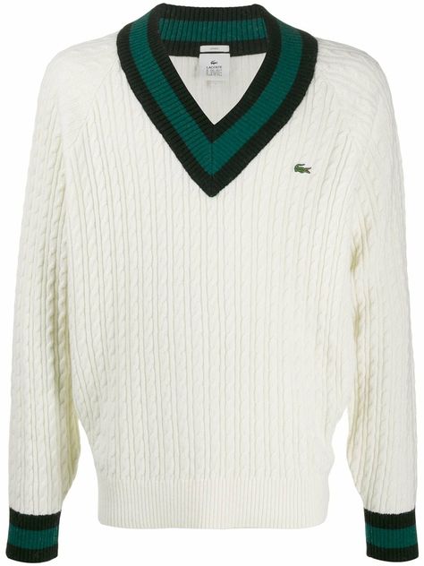 Lacoste Live Cable-Knit Cricket Jumper - $ 195.00 Camisa Lacoste, Cricket Jumper, Lacoste Jumper, Tennis Sweater, Polo Shirt Outfits, Cute Jumpers, Preppy Mens Fashion, Sweaters For Men, Men Stylish Dress