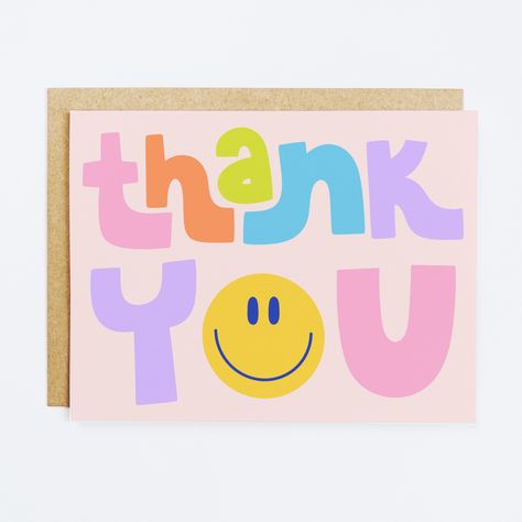 Smiley Thank You Card Preppy Thank You Cards, Simple Thank You Cards Diy, Greeting Card Illustration Design, Thank You Card Illustration, Thank You Art, Thank You Illustration, Thank You Card Design Ideas Handmade, Thank You Cute, Thank You Design