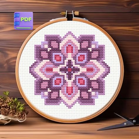 Mandala Cross Stitch, Mandala Cross, Mini Mandala, Cross Stitch Cushion, Cross Stitch Cross, Stitch Cross Stitch, Types Of Stitches, Thread Colors, Dmc Thread