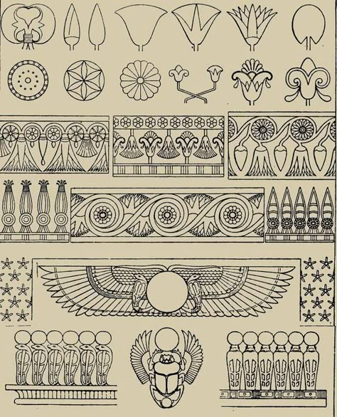 Egyptian Flowers, Egyptian Design Pattern, Egyptian Ornamented, Egyptian Drawings, Egyptian Pattern, Egyptian Motifs, Egiptul Antic, Egyptian Design, Egypt Tattoo