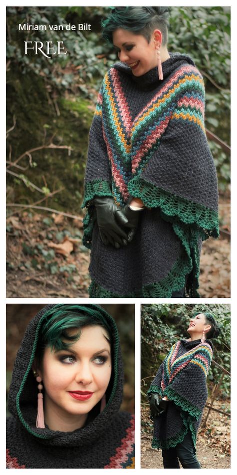 6 Hooded Poncho Crochet Patterns - DIY Magazine Free Crochet Patterns For Hoods, Crochet Long Shawl Pattern Free, Crochet Poncho With Hood Free Pattern, Hooded Cardigan Crochet Pattern Free, Crochet Poncho With Hood, Hooded Shawl Crochet Pattern Free, Crocheted Ponchos Patterns Free, Hooded Poncho Crochet Pattern Free, Hooded Shawl Crochet Pattern