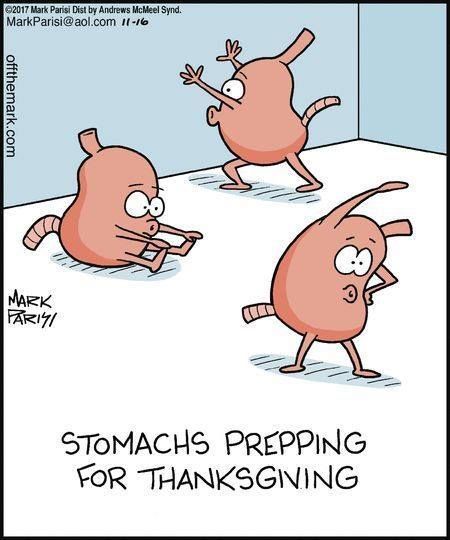 These stomachs have the right idea - make time to exercise on Thanksgiving. Maybe go for a walk in the morning or after you've enjoyed your feast. You won't regret it!  https://ift.tt/2oMxaaW Thanksgiving Funnies, Thanksgiving Cartoons, Chiropractor Humor, Turkey Jokes, Thanksgiving Meme, Mark Parisi, Thanksgiving Jokes, Holiday Jokes, Off The Mark