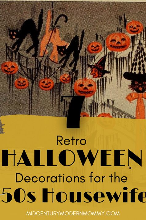 Do you love the look of those vintage Halloween parties on Pinterest? Get your own old-fashioned Halloween party decor for your '50s Housewife Halloween parties! Old Time Halloween Decorations, Midcentury Halloween Decor, Kitsch Halloween Decor, Vintage Halloween Yard Decor, 70s Halloween Decorations, Affordable Halloween Decor, Outdoor Vintage Halloween Decor, Kitchy Halloween Decor, Retro Halloween Decorations Diy