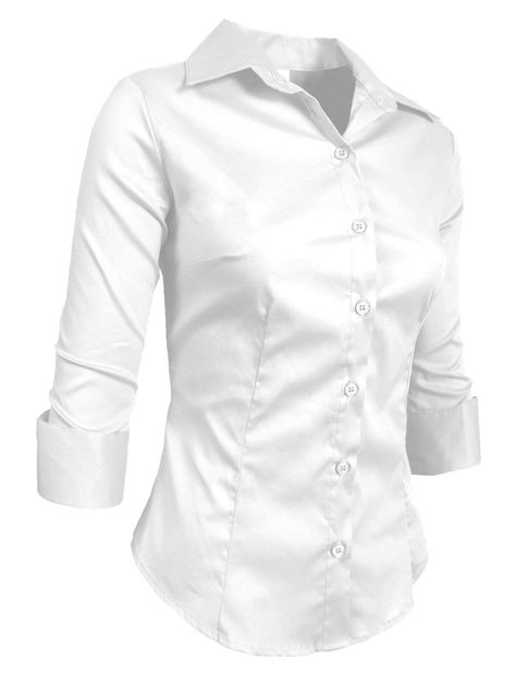 Amazon.com: NE PEOPLE Womens Stretch 3/4 Sleeve Roll Up Button Down Shirt: Clothing Three Quarter Sleeve Shirt, White Button Up Shirt, Three Quarter Sleeve Tops, Basic Blouses, Work Formal, White Long Sleeve Top, White Button Down Shirt, White Long Sleeve Shirt, White Button Up