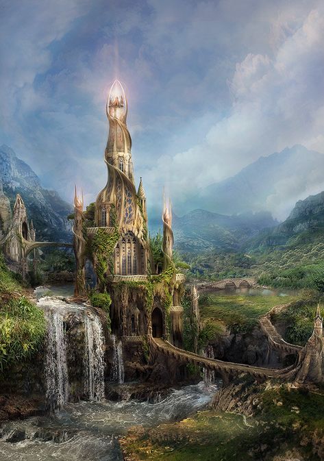 Elven City, Fantasy Wizard, Scenic Wallpaper, Castle Tower, Underwater Art, My Fantasy World, Fantasy City, Fantasy Castle, Fantasy Story