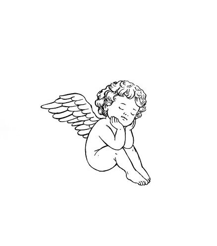 Angel Tiny Tattoo, Latina Inspired Tattoos, Angel Tatoos Aesthetic, Angel Inspired Tattoo, Cherub On Cloud Tattoo, Cherub Drawing Tattoo, Cherubs Aesthetic, Cherub Angel Drawing, Angel Line Art Tattoo