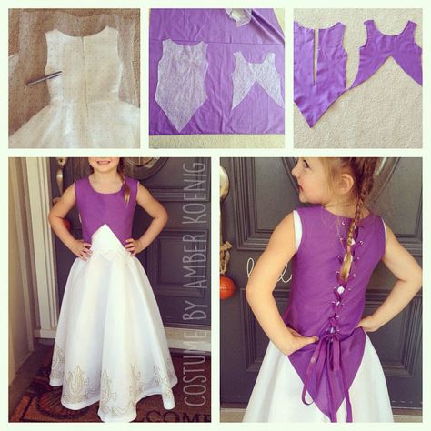 The making of my daughter's Princess Zelda costume.  I had never attempted to make a pattern before.  I just put the dress on the floor and traced the shape.  After I sewed the two pieces together, I added grommets up the back and some scrap fabric to make a ribbon to lace up the back. Princess Zelda Costume Diy, Diy Midevil Costume, Diy Zelda Costume, Zelda Sewing Pattern, Zelda Costume Diy, Diy Cosplay Costumes, Zelda Halloween, Zelda Costumes, Princess Zelda Costume