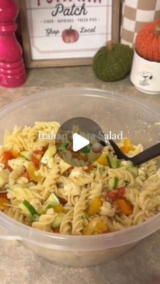 Jazzy Peach 🍑🤍 on Instagram: "In honor of tailgating season upon us, this is my favorite thing to bring🏈🏟️   Pasta salad is a fan favorite! And it’s so quick and easy. You can make it the day before because it’s so much better the next morning after soaking up the dressing.   All you need for this recipe: - spiral pasta (I used a full bag from Trader Joe’s) - 1 red onion  - 1 bell pepper  - 1 cucumber  - box of cherry tomatoes  - marinated Mozzarella balls (save the oil) - 1/4 cup marinated artichokes - 1/2 cup zesty italian dressing  - drizzle of balsamic glaze  - 1/4 cup parmesan  - salt, pepper, Italian herb to taste   Directions: 1) boil pasta in water for 10 minutes  2) chop all of your veggies and add to a Tupperware bowl 3) add your pasta  4) chop up the mozzarella balls and add Marinated Mozzarella Balls, Marinated Mozzarella, Marinated Artichokes, Mozzarella Balls, Tupperware Bowls, Spiral Pasta, Zesty Italian Dressing, Italian Dressing, Balsamic Glaze