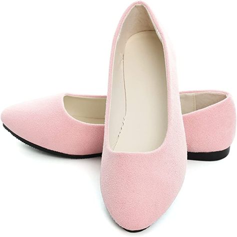 Pink Low Heels, Purple Ballet Flats, Flats Shoes Comfortable, Pink Flats, Low Heel Shoes, Shoes Comfortable, Pumps Shoes, Pointed Toe Flats, Nubuck Leather