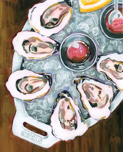 Oysters On The Half Shell, Low Country Boil, Food Painting, Pottery Painting, Food Illustrations, May 7, Kitchen Art, Living Room Art, Food Art