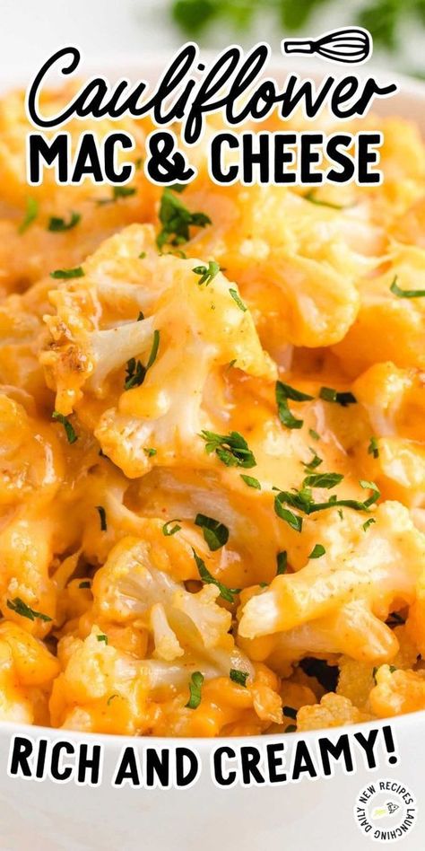 Roasted cauliflower is drenched in ooey gooey melted cheese in our cauliflower mac and cheese for a creamy dish that is sure to be a hit. Keto Mac And Cheese, Carb Dishes, Clean Foods, Cauliflower Mac And Cheese, Cauliflower Dishes, Keto Casserole, Calorie Meals, Keto Side Dishes, Desserts Easy