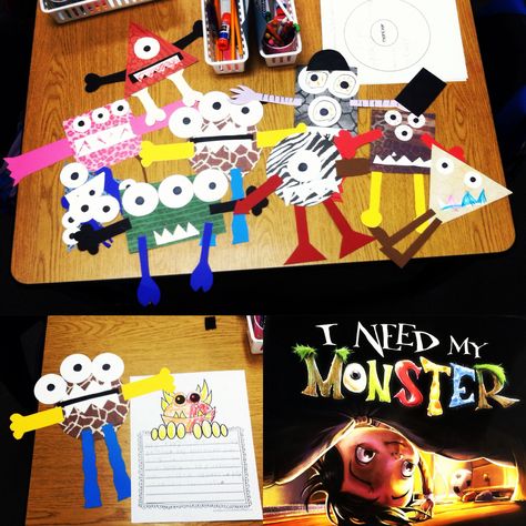 After reading Amanda Noll's I Need My Monster, have students create little monster buddies of their own! To extend the lesson, I had them write a few observational sentences about their new friend. Students absolutely loved it! I Need My Monster Craft, I Need My Monster Activities, Book Buddies, Monster Activities, Monster Craft, My Monster, Book Character, New Classroom, Fall Activities