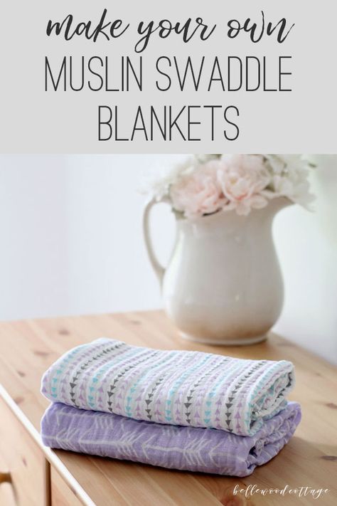 Learn how to make your own soft, light, and amazingly crinkly DIY muslin swaddle blankets with my quick and easy tutorial. #babyblankets #sewing #tutorial #muslinswaddleblankets #bellewoodcottage Swaddle How To Make, How To Sew A Swaddle Blanket, Sew Muslin Blanket, Gauze Swaddle Blanket Pattern, No Sew Swaddle Blanket, How To Sew Muslin Blanket, Gauze Receiving Blankets Diy, Muslin Swaddle Blanket Pattern, How To Make A Swaddle Blanket