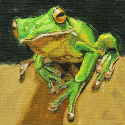 Frog Oil Pastel, Oil Pastel Animal Art, Animal Pastel Art, Frog Oil Painting, Mini Animal Paintings, Frog Art Aesthetic, Painting Of A Tree, Frog Painting, Animal Oil Painting