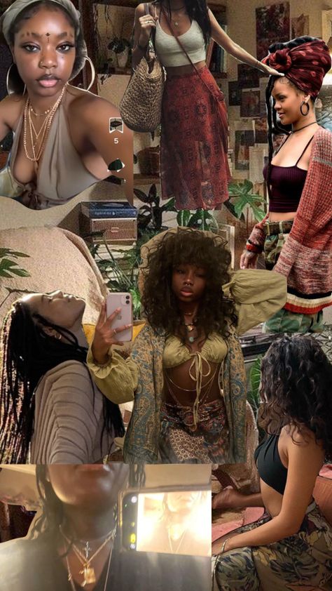 #hippies #hippieblackgirl #spirtual #spiritualblackgirl #spirtual Black Earth Girl Aesthetics, Earthly Aesthetic Outfit, Cute Outfit Black Women, Earthy Asethic Black Women, Hippie Black Women Aesthetic, Boho Fits Black Women, Neo Soul Aesthetic Fashion, Hippie Outfits Black Women, Spiritual Aesthetic Outfit