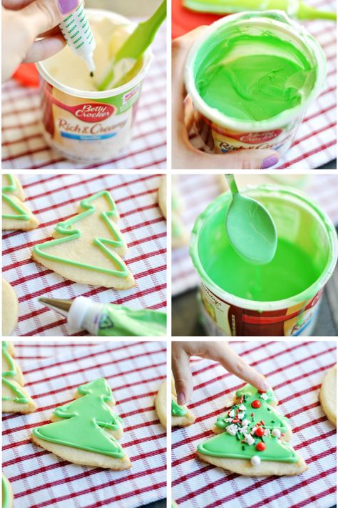 Frost Cookies, Fancy Sugar Cookies, Store Bought Icing, Christmas Cookie Frosting, Cookie Icing Recipe, Store Bought Frosting, Easy Frosting, Decorate Cookies, Canned Frosting