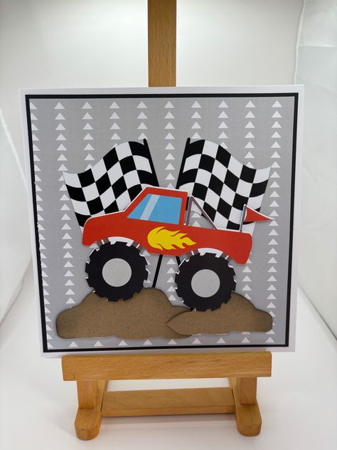 Unique Large handcrafted Birthday card,  Lovely monster truck design,  Top Quality items are used in all my cards,  Smoke free home Personalisation available on request free of charge, inside of this card read Happy Birthday Size: 8 x 8 white envelope presented in a clear cellophane bag for protection Monster Truck Card, Hot Wheels Birthday Card, Truck Birthday Card, Boys Birthday Card, Suzy Q, Hot Wheels Birthday, Card Inspo, Monster Truck Birthday, Birthday Cards For Boys