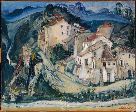 "View of Cagnes," Chaim Soutine  (French (born Lithuania), Smilovitchi 1893–1943 Paris) Date: ca. 1924–25 Medium: Oil on canvas Dimensions: 23 3/4 × 28 7/8 in. (60.3 × 73.3 cm) Chaim Soutine, Istoria Artei, Expressionist Painting, Philadelphia Museum Of Art, Classic Paintings, Jewish Art, Paintings I Love, Painting Reproductions, Nature Paintings