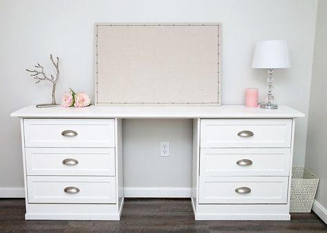 Ikea Dresser And Bookcase Hack, Rast Desk Hack, Ikea Dresser Desk Hack, Dresser Desk Combo, Desk Dresser Combo, Diy L Shaped Desk, Rast Dresser, Diy Crafts Desk, Ikea Rast Dresser