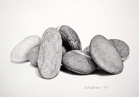 graphite drawings, colored pencil, stones, still-life, landscape | D. L. Friedman Stone Drawing Ideas, Drawing Stone, How To Draw Stone, Stones Drawing, Pebbles Drawing, Stone Sketch, Stone Drawing Rocks, Graphite Drawings Ideas, Pebble Drawing Pencil